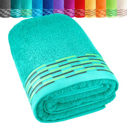 Lashuma Saunatuch groß 100x200 cm, Lugano großes weiches Frottee XXL Badehandtuch Türkis – Meer