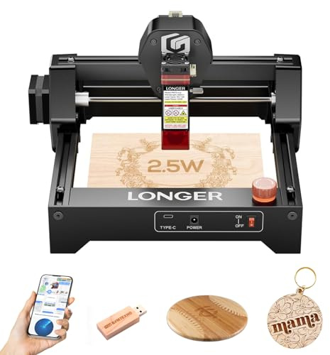 LONGER RAY5 Mini 2,5W tragbare Laser Gravur & Schneidmaschine - 12000 mm/min Schnittgeschwindigkeit - für Holz, Acryl, Leder - WiFi, Not-Aus - 130x140mm Arbeitsbereich