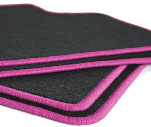 AUTOTEPPICH-Stylers Velours Schwarze Fußmatten passend für VW UP! 2011-2023 (Nicht Elektro) mit Rand in pink