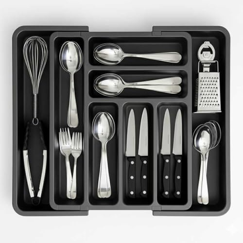 edihome, Portaposate da Cassetto, Porta Posate Espandibile, Regolabile, con 6-8 Scomparti, senza BPA, per Utensili da Cucina (Grigio)