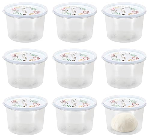 BSTKEY 9pcs Stackable Pizza Dough Proofing Box with Lid, Clear Round 1100ml | Reusable PP Bread Dough Proofing Container Small Food Storage Container Snack Fruit Organizer for Kitchen Outdoor