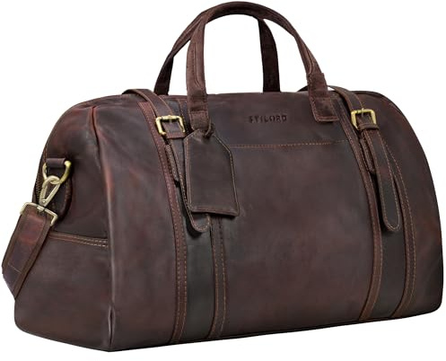 STILORD Vega Reisetasche Leder Braun Weekender Damen Herren Vintage Ledertasche Handgepäck Tasche Echtleder Sporttasche Klein Travel Duffle Bag 34 L, 50x23x30