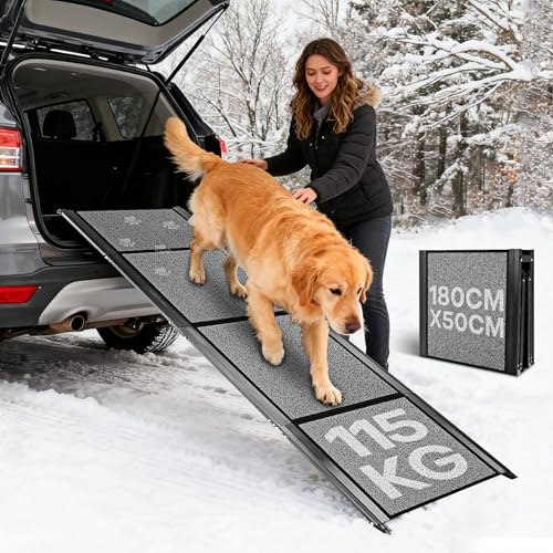 180CM Hunderampe Auto Klappbar, Hundetreppe Auto Hunde Bis 115kg Hundetreppe Mit Rutschfester OberfläChe FüR Outdoor Stufen, Hundetreppe Auto FüR Mittlere & GroßE Hunde In EIN SUV & LKW
