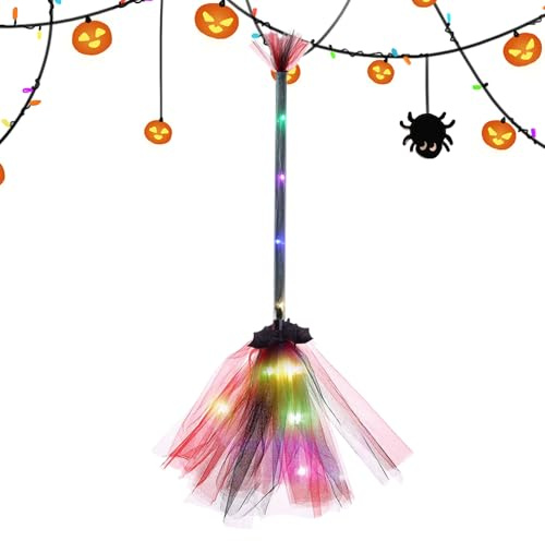 Pavsicgn Escoba De Bruja Para Niños Pequeños, Escoba De Bruja De Halloween Con Luz LED, Accesorios De Cosplay, Decoración De Halloween