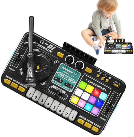 Mixer DJ per bambini - Mixer da 35 cm, giocattolo interattivo, mini DJ | Console DJ elettronica portatile, effetti sonori colorati, mixer musicali per bambini divertimento per feste principianti