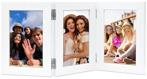 ROYUEXT Cadre photo collage 13x18cm cadre photo triple en bois pliable | blanc cadre photo 3 photos à placer verticalement sur le bureau