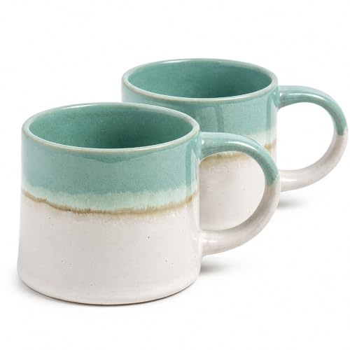 Upper Street Mint Green Reactive Glaze Ceramic Mug Set of 2, 460ml Coffee & Tea Mugs, Dishwasher & Microwave Safe, Scandinavian Design