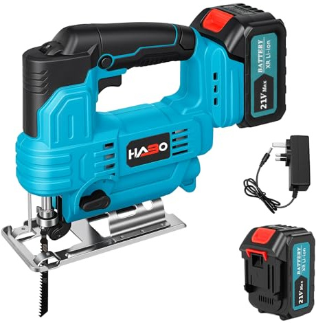 Cordless Jigsaw, with Angle Adjustment - 6-Speed Variable Control, Battery Powered Electric Saw to Cut Wood, Plastic and Metal, Battery & Charger Included