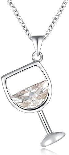 Vinglas hängsmycke dam långkedjad smycken Zirkon Silver Färg 925 Silver Halsband Kedja