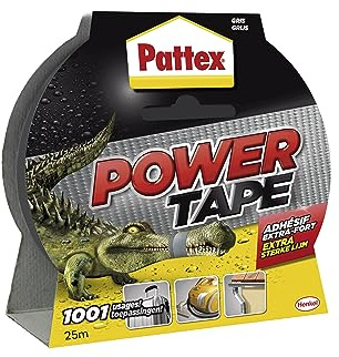 Pattex Power Tape, Ruban adhésif gris de 25m, extra fort pour charges lourdes, Bande adhésive toilée tous supports, Rouleau adhésif étanche