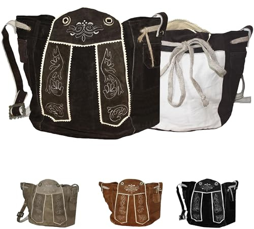 German Wear Trachtentaschen Damen Dirndl Taschen Original Trachten Ledertasche Bestickt Wildleder 29H x 28B x 14T cm