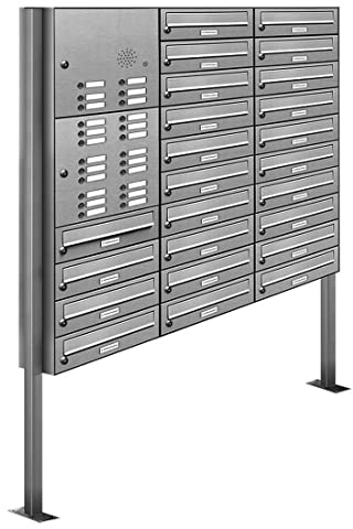 AL Briefkastensysteme 24er Edelstahl Standbriefkasten mit Klingel rostfrei als 24 Fach Briefkastenanlage in Postkasten Briefkasten Design modern