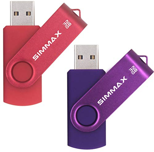 SIMMAX Clé USB 32 Go Lot de 2 USB 2.0 Flash Drive Pivotant Stockage Disque Mémoire Stick Pendrive (32Go Rouge Violet)
