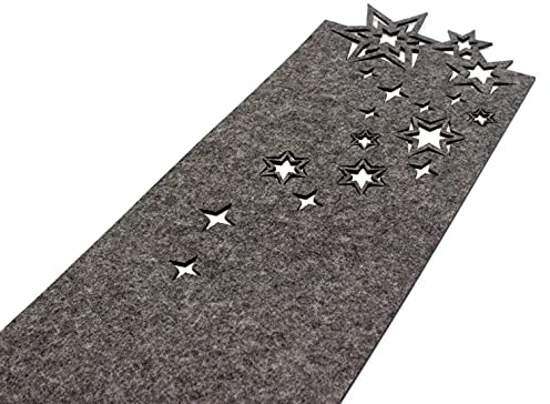 Casoro Tischläufer Weihnachten aus edlem Filz in anthrazit, modernes Tischband in Sternenmuster, ca. 24x140cm, abwaschbar, Schlichtes Tisch-Accessoire in elegantem Design