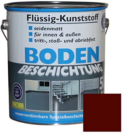 Flüssig Kunststoff 5L Bodenbeschichtung für 50m² Betonfarbe Estrichfarbe Beton Beschichtung Boden Estrich Farbe Bodenfarbe innen / außen Halle Keller Terrasse Kellerboden Putz Holz Rotbraun RAL 8012