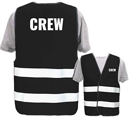 Bedruckte Warnwesten mit ISO-Leuchtstreifen * Standard- oder Reflex-Druck * Thema Sicherheit & Team, Warnweste Begriffe Security:Crew, Farbe + Größe:Schwarz (XL/XXL)