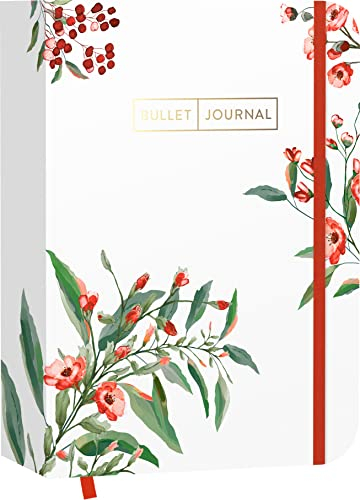 Pocket Bullet Journal Red Flowers: Mit Punkteraster, Seiten für Index, Key und Future Log sowie Lesebändchen und praktischem Verschlussband