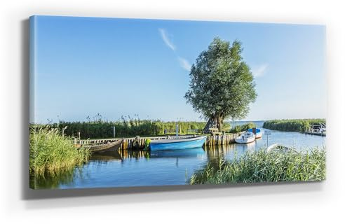 Atemberaubendes Ostsee Panorama Leinwand-Bild 120x60cm, Motiv Bodden Zempin Ein einzigartiges XXL Wandbild als Deko für Wohnzimmer, Schlafzimmer, Küche. Aufgespannt auf Holzrahmen