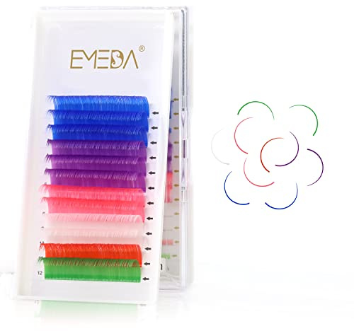 EMEDA Farbige einzelne wimpernverlängerung D Curl .07 Dicke Blau Lila Rosa Weiß Rot Grün Mischfarbe 13mm Pop Hot Colorful Extra Classic Wimpern Erweiterungen(Mixfarbe 13mm 0.07 D curl)