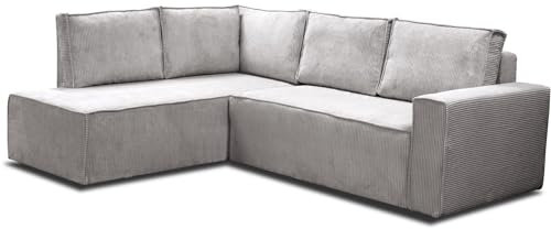 Beautysofa - Ecksofa mit Schlaffunktion - Sofa mit praktischer Aufbewahrungsbox - Sofa aus geripptem Veloursstoff POSO - Relaxsofa für das Wohnzimmer - Links - 238x195x90cm - Grau (Poso55)