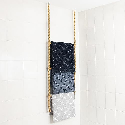 LeTOMA Handtuchleiter Handtuchhalter aus Juteseil für Handtücher und Badetücher - Platzsparender Badetuchhalter hängend an Decke Wand in Küche Bad WC - Maritimes Design Made in Germany - 160x50 cm