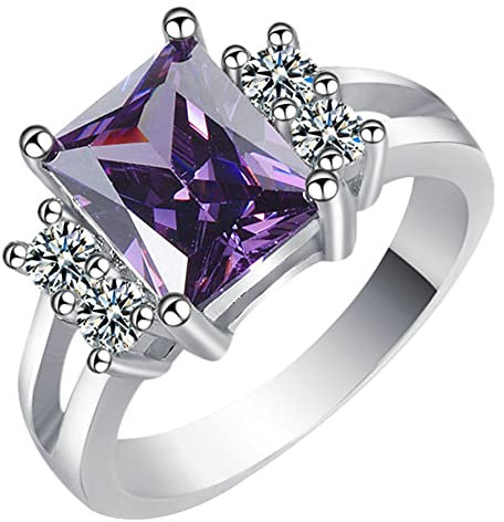 Onefeart Platiniert Ring Für Damen Zirkonia Platz Form Mode geschmackvoll Style Hochzeitsband Weißes Gold Größe 52 (16.6)