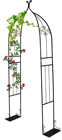 Torbogen Garten Rosenbogen Stabil Rankgitter Rankhilfe Rosenhilfe 205 cm x 80 cm x 30 cm Gartenbogen Pergola Metall witterungsbeständig Rankenbogen Kletterpflanzen Rosengestell, Weiß/Schwarz