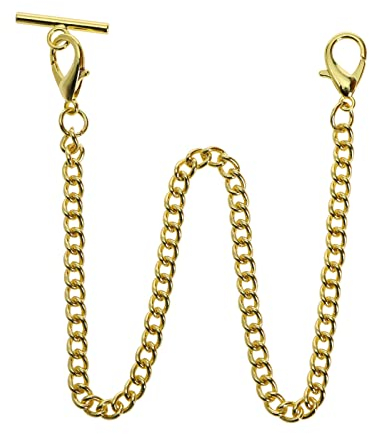 Create idea Taschenuhr Albert Weste Kette mit T-Stange & Karabinerverschlüssen, 35,6 cm, klassische Metall-Uhrenkette, Glieder- & Taschenuhrenständer, Single Link Vest Belt, gold