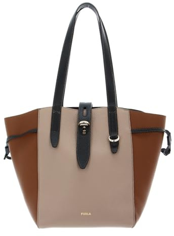 Furla Net Tote Bag M Greige + Cognac h + Nero