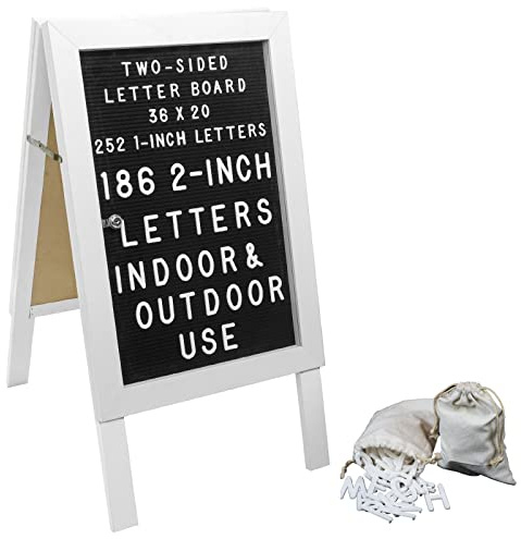EXCELLO GLOBAL PRODUCTS Large Wooden A-Frame Sidewalk Sign 36x20 Felt Letter Board w/Changeable Letters - EGP-HD-0084 (White)