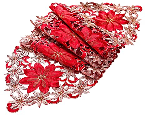 Tischdecke Bestickte 15 Weihnachtsläufer Luxus-Läufer-Tischdekorationen 70 Tischweihnachts-Stechpalmen-Weihnachtsstern X--Küche, Esszimmer und Bar Weihnachtstischdecke Stoff 80 80 (Red, One Size)