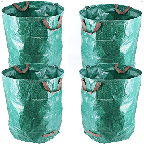 Rekord - 4x Gartenabfallsäcke 272 L - Gartensack Stabil & Wasserabweisend | 4er Set Abfallsäcke aus Polypropylen-Gewebe - Laubsack mit 4 Griffen für Rasen & Heckenschnitt - Faltbare Gartentasche