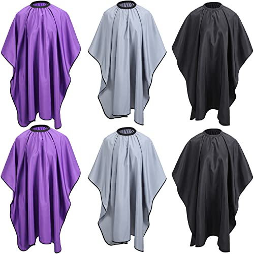 JenPen 6 Pcs Waterproof Hair Styling Cape Salon Barber Cape for Stylist Hairdresser Haircuting Adjustable, 47 x 59(Black, Gray, Purple)