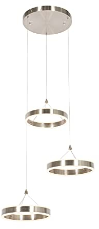 Qazqa Esstisch led Design Pendelleuchte, Pendellampe - Lyani - Silber Farbe, Rund, 3000K, warmweiß, dimmbar, 3-flammig, 62cm, Ideal als Esszimmerlampe, Bürolampe und Wohnzimmerlampe