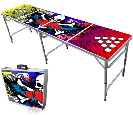 PARTYPONG 8-Foot Folding Beer Pong Table w/Cup Holes - Rock On Edition