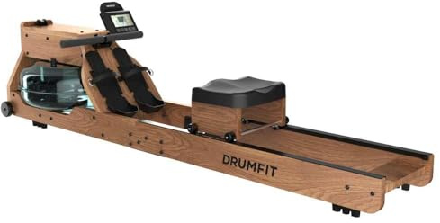 Cecotec Máquina de Remo para Casa - Resistencia de Agua - Acabado en Madera Drumfit Rower 20000 Neptuno Wood. Tanque de 13 L, App, Sillín Ajustable, Pantalla LCD, Soporte Dispositivos, Doble Manillar