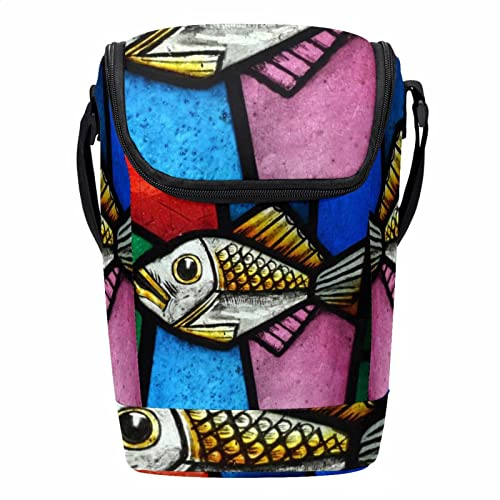 Lunchbox aus Buntglas, Fischglas, wiederverwendbar, groß, vertikal, mit verstellbarem Schultergurt