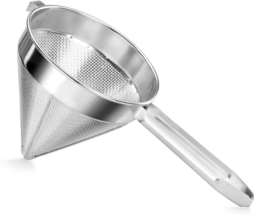 Soro Essentials- 10 Stainless Steel China Cap Strainer Coarse Mesh- Cone Shaped Strainer Food Strainers Juice Strainers Kitchen Tools Food for Straining Seeds Beans Sauces Home Kitchen