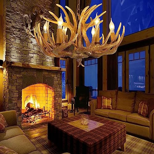 FWX Geweih Kronleuchter Kreative Harz Hirschgeweih Hängelampe Vintage Style Hirschhorn Pendelleuchte für Esszimmer Küche Insel Beleuchtung Schlafzimmer Eingang Foyer Bar Cafe Dekoration Kabine Licht