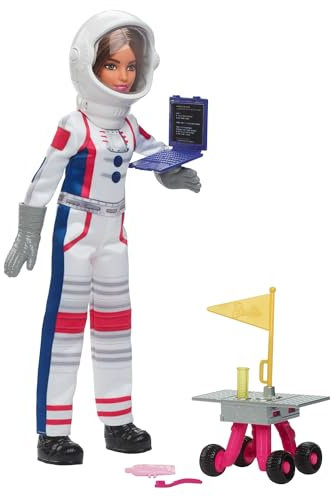 Barbie 65th Anniversary Doll & 10 Accessories, Astronaut Set with Brunette Doll, Rolling Rover, Space Helmet with Flipping Shield & More, HRG45