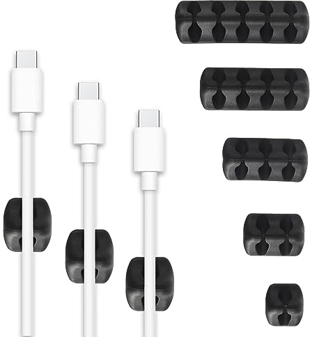 EPLZON Cable Clip Organiser Set, Cable Holder, No Punching Required with 3M Adhesive Tape, Suitable for Office Desks and Bedside Tables for Attaching Charging Cables, USB Charging Cables, etc. (5