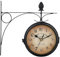 Retoo Orologio da parete double face, resistente alle intemperie, stile retrò, colore: nero, in ferro decorativo con supporto, per esterni, stile vintage