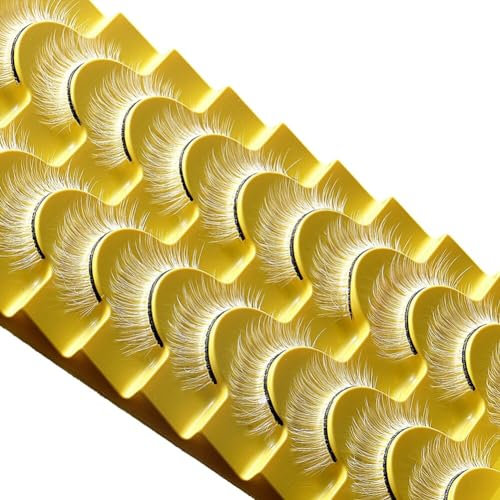 ISAKEN 10 Paia Ciglia Finte Bianche 3D Artificiali Aspetto Naturale Ciglia Russe D Curl Extension Ciglia Soffici Ciglia Finte Cateye Drammatici Ciglia Soffici per Trucco Occhi