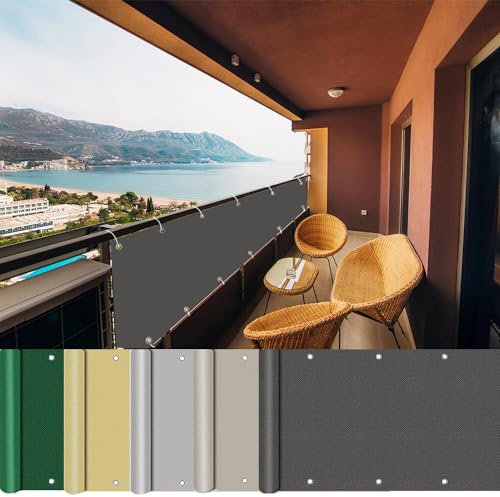 AEREY Balkonabdeckung - 300x600cm, Balkon Sichtschutz Balkonabdeckung, 160 g/m², mit Ösen Nylon Kabelbinder und Kordel Deko für Balkongeländer, Terrasse & Garten - Anthrazit