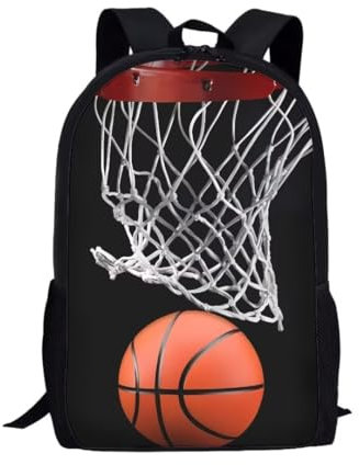 Jeiento Sports Shoulder Backpack for Boys Basketball&Basketry Print Campus Senior Bookbag for School Students Rucksack with Bottle Holder