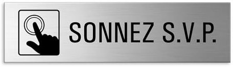 Plaque Sonnez s.v.p. 150x40 mm Aluminium brossé Aspect Acier inox auto-adhésif