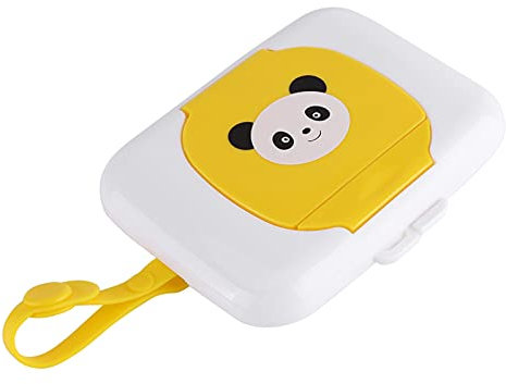 UPALDHOU Boîte de Lingettes Humides Portable avec Bouton Ouvert, Conception Suspendue pour Poussettes et Berceaux, Matériau PP (Panda Jaune)