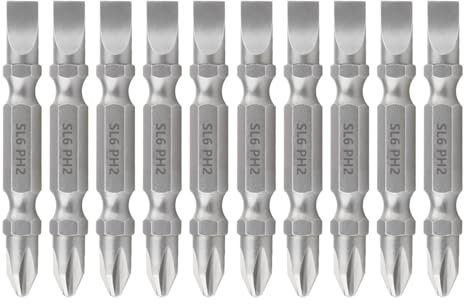 Saipor Juego de 10 puntas de destornillador PH2/SL6 de doble extremo, Phillips #2/No. 6, juego de brocas de destornillador ranuradas magnéticas de 1/4 hexagonales de doble extremo para taladro, 50 mm