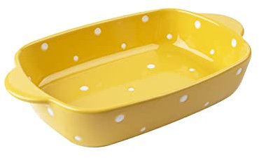 Huangj-0527 Baking Pans Ceramic Baking Tray with Handle Binaural Bake Pan Cheese Pizza Ovenware Household Microwave Cake Plate Crockery Bakeware Set(Yellow,M)
