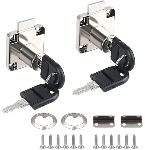 2 Stück Möbelschloss 22 mm Schrankschloss mit Schlüssel Silber Schubladenschloss Universelle Aufschraubschloss für Büro Haushalt Schubladen und Schränke